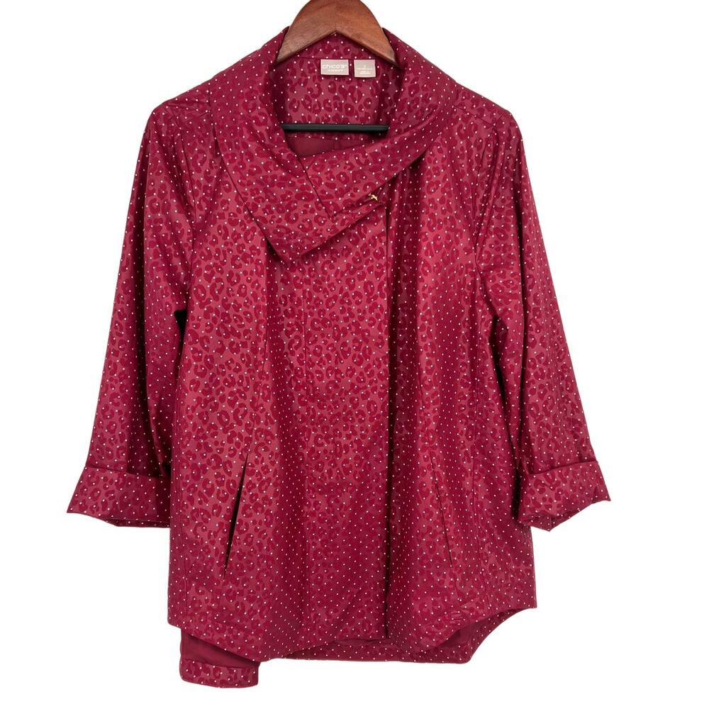 Chico's Zenergy Jacket Size 2 LARGE 14/16 Magenta Coat Blouse Shirt Top Winter